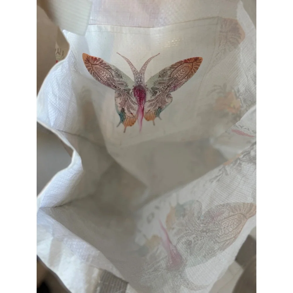 Papaya Art Butterfly Floral‎ Reusable Tote Bag Woven Shopper White Boho